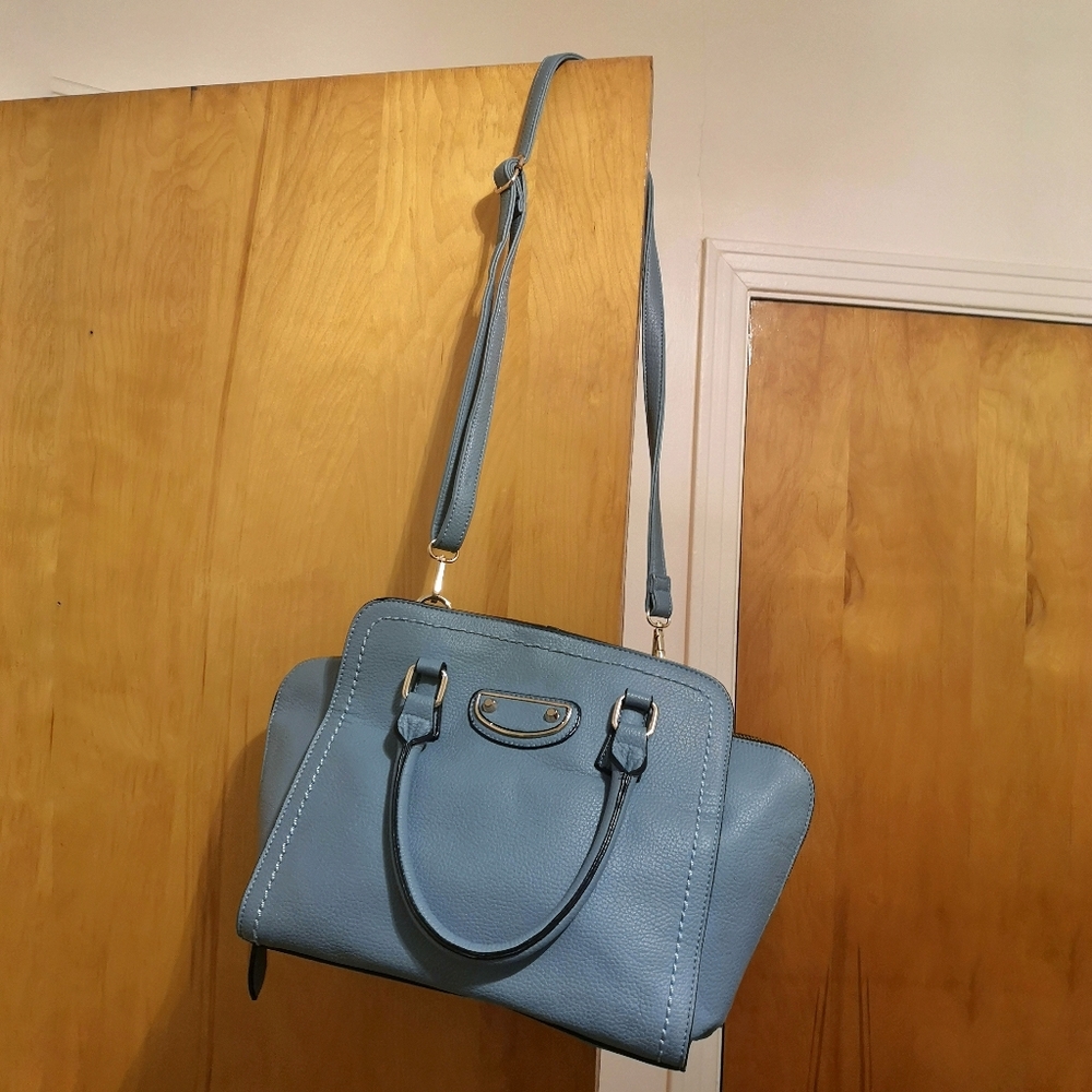 La Diva Vegan Leather Handheld Shoulder and Crossbody Bag Blue Purse